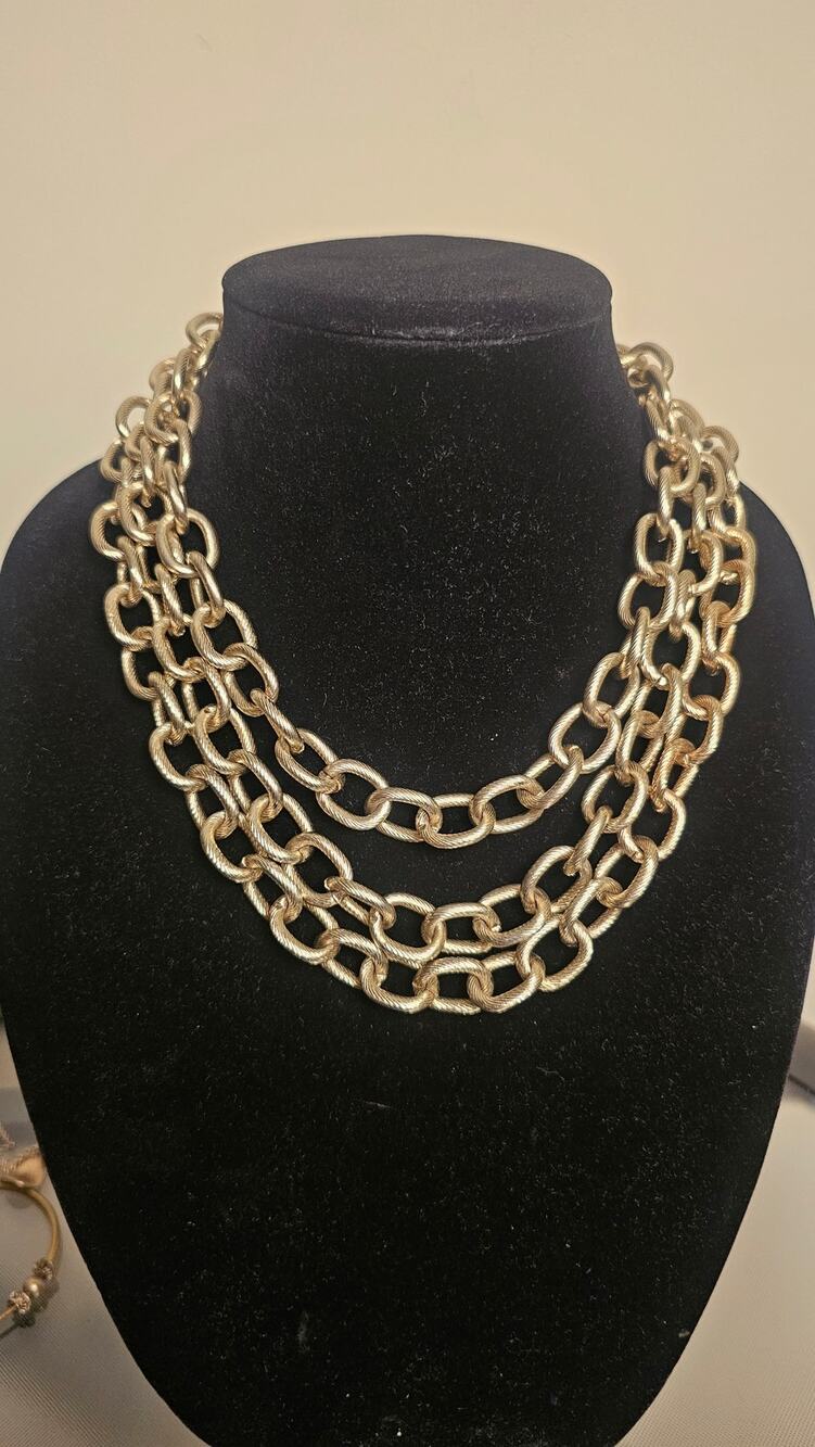 Heavy Three Chain Necklace in Light Gold Tone With NO PLASTIC